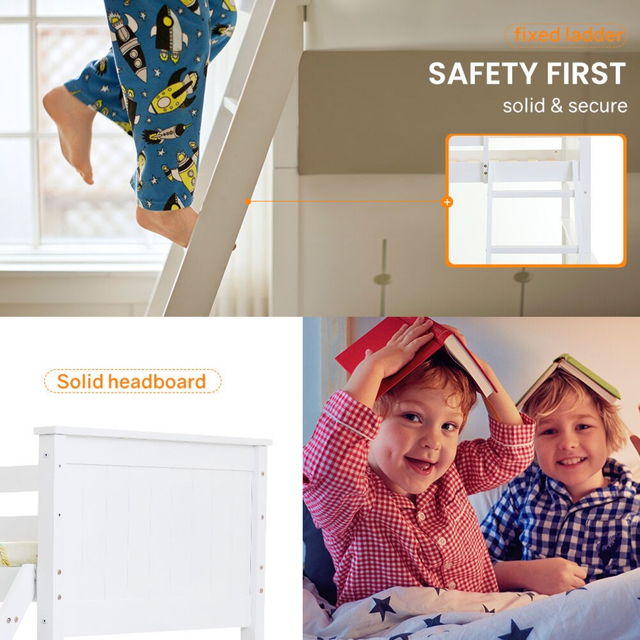 Kingston Slumber Triple Wooden Single Over Double Bunk Bed Frame for Kids, Convertible Design, White