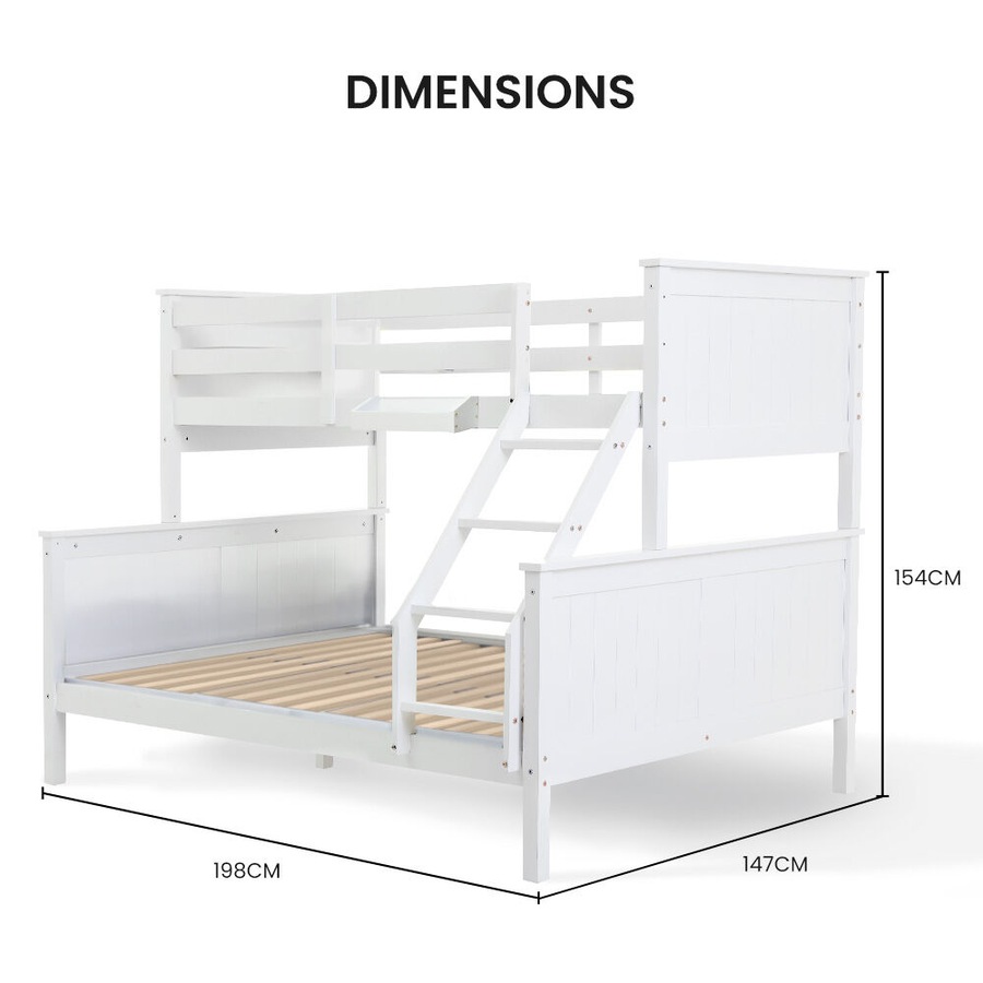 Kingston Slumber Triple Wooden Single Over Double Bunk Bed Frame for Kids, Convertible Design, White