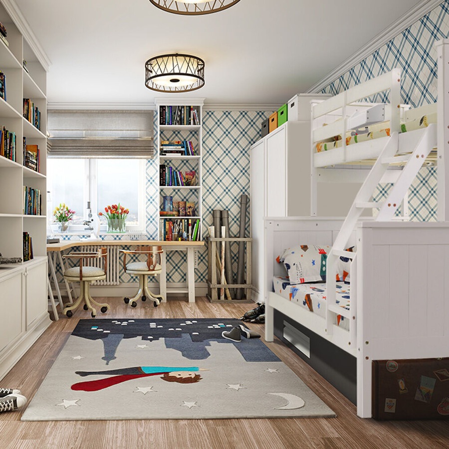 Kingston Slumber Triple Wooden Single Over Double Bunk Bed Frame for Kids, Convertible Design, White