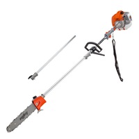 MTM 62cc Long Reach Pole Saw, 2-Stroke Petrol, 12" Tree Trimming Pruning Chainsaw Bar, 2 Extension Shafts