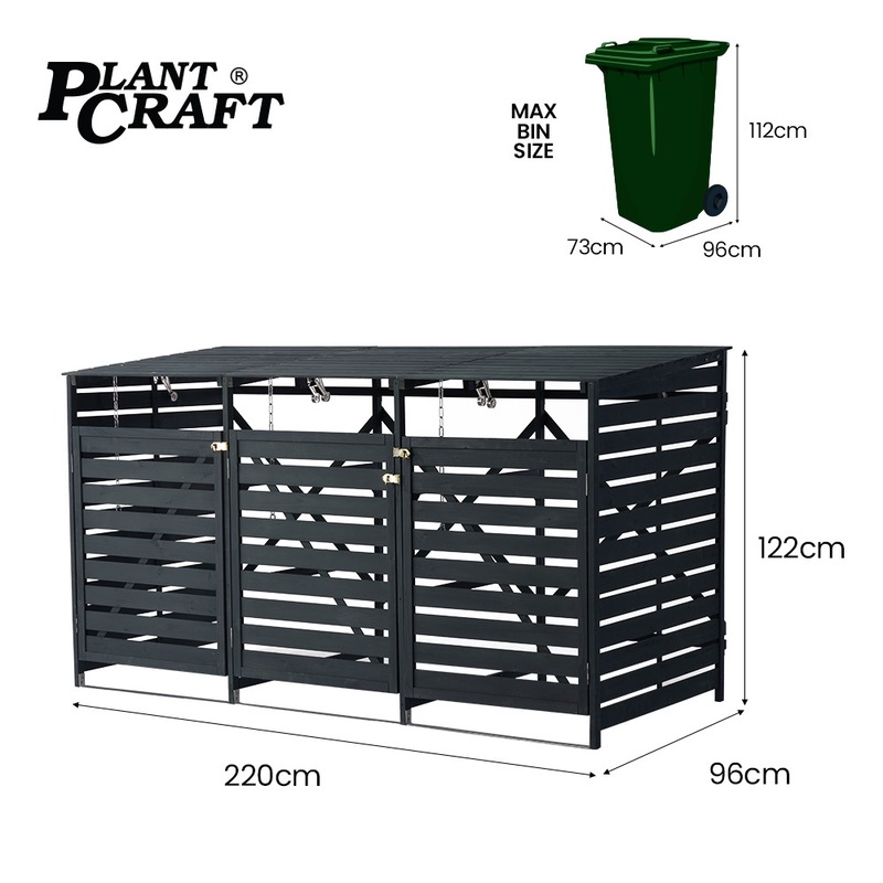 Buy PlantCraft Triple Wood Wheelie Bins Storage Shed, 3 Door Garbage