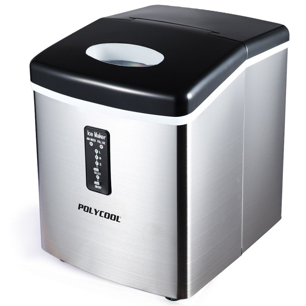 POLYCOOL 3.2L Portable Ice Cube Maker Machine Automatic with Control Panel, Silver