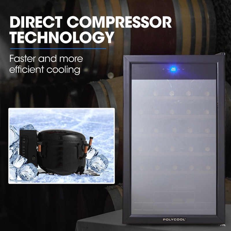 Buy PolyCool 34 Bottle Wine Bar Fridge Glass Door Front Cooler Beer Chiller, Black MyDeal