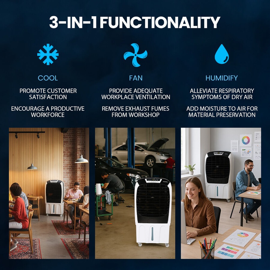 POLYCOOL 450W 80L Evaporative Air Cooler, Commercial Grade, Remote Control, Fan