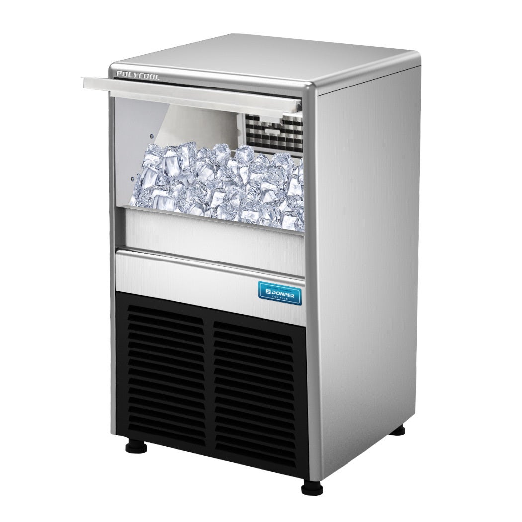 POLYCOOL 45KG Ice Maker Commercial, Freestanding Stainless Steel Portable Ice Machine