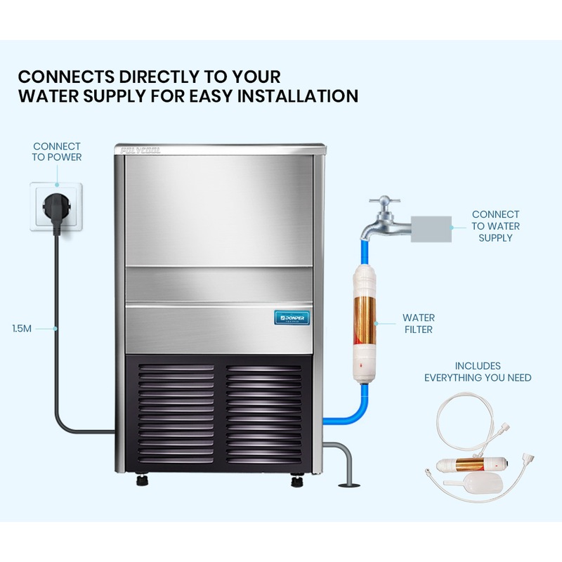 POLYCOOL Ice Maker Machine Cube Commercial Automatic Stainless Steel