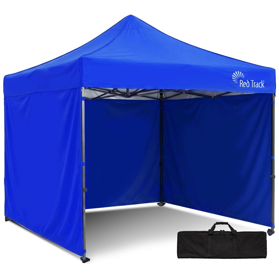 Red Track 3x3m Premium Pop Up Gazebo Marquee Patented Steel Cable Canopy Support System, Wheeled Carry Bag, Side Walls, UV Block, Reinforced Frame, Blue