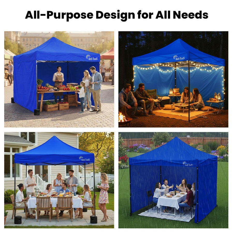 Red Track 3x3m Premium Pop Up Gazebo Marquee Patented Steel Cable Canopy Support System, Wheeled Carry Bag, Side Walls, UV Block, Reinforced Frame, Blue