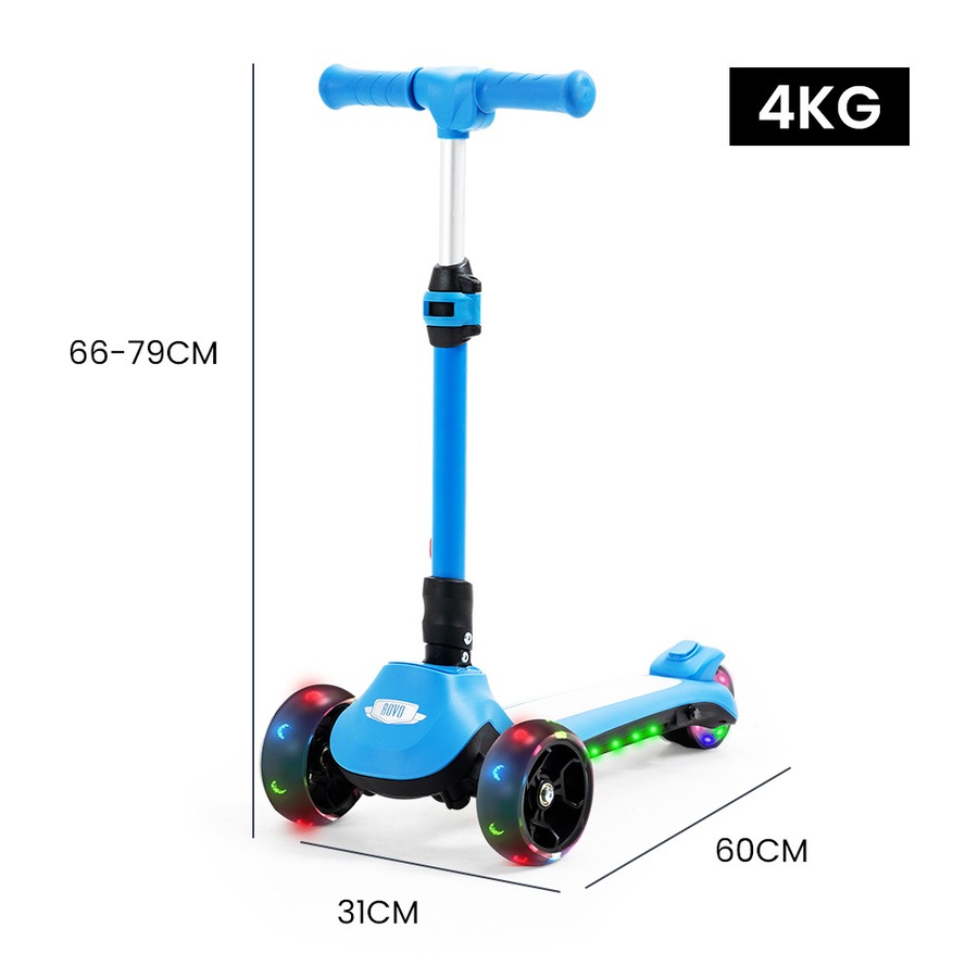 Rovo Kids 3-Wheel Electric Scooter Ages 3-8, Adjustable Height, AU Compliant, Lithium Battery, Blue