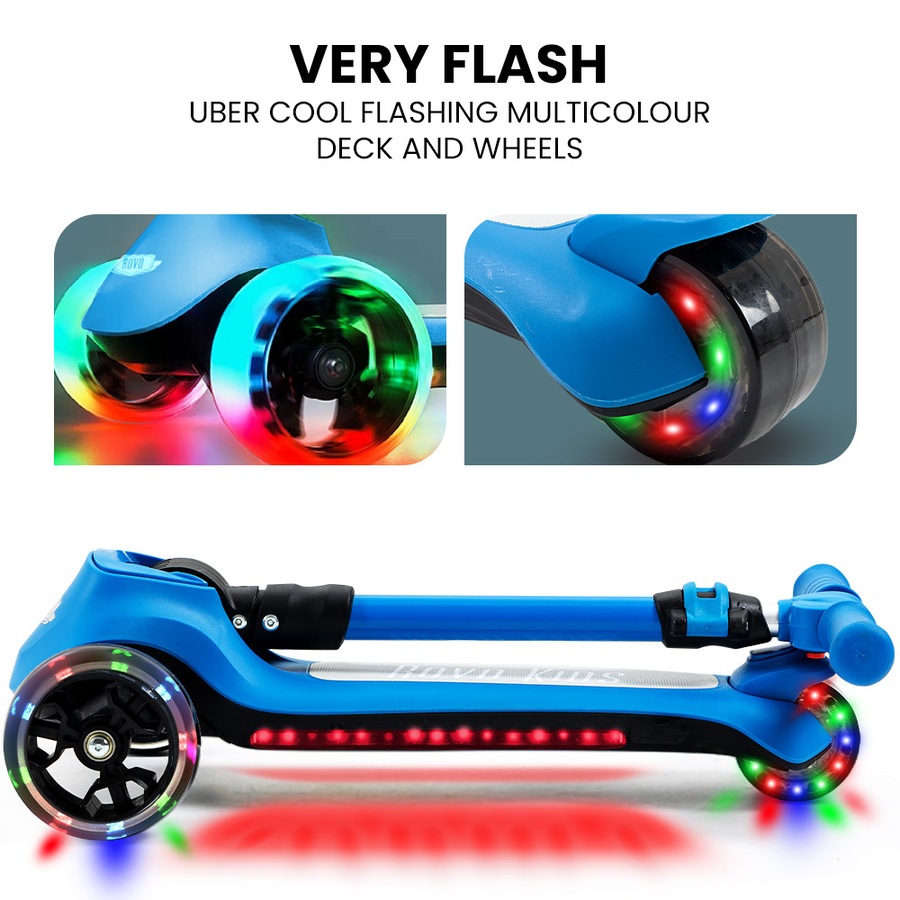 Rovo Kids 3-Wheel Electric Scooter Ages 3-8, Adjustable Height, AU Compliant, Lithium Battery, Blue