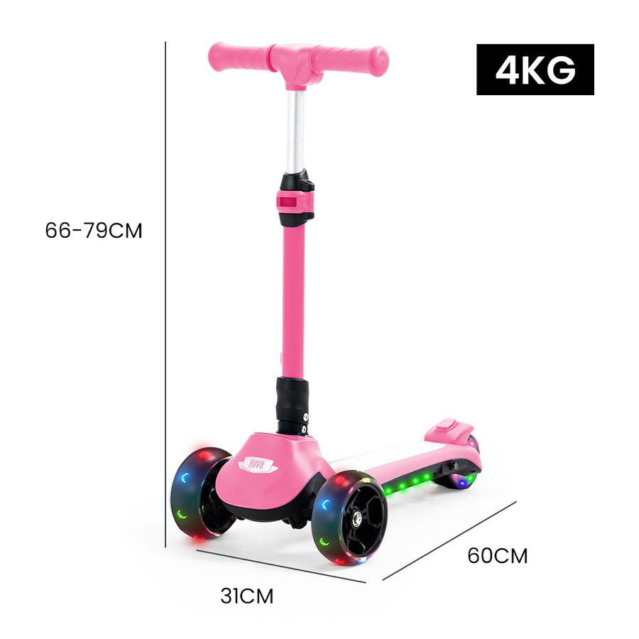 Rovo Kids 3-Wheel Electric Scooter Ages 3-8, Adjustable Height, AU Compliant, Lithium Battery, Pink