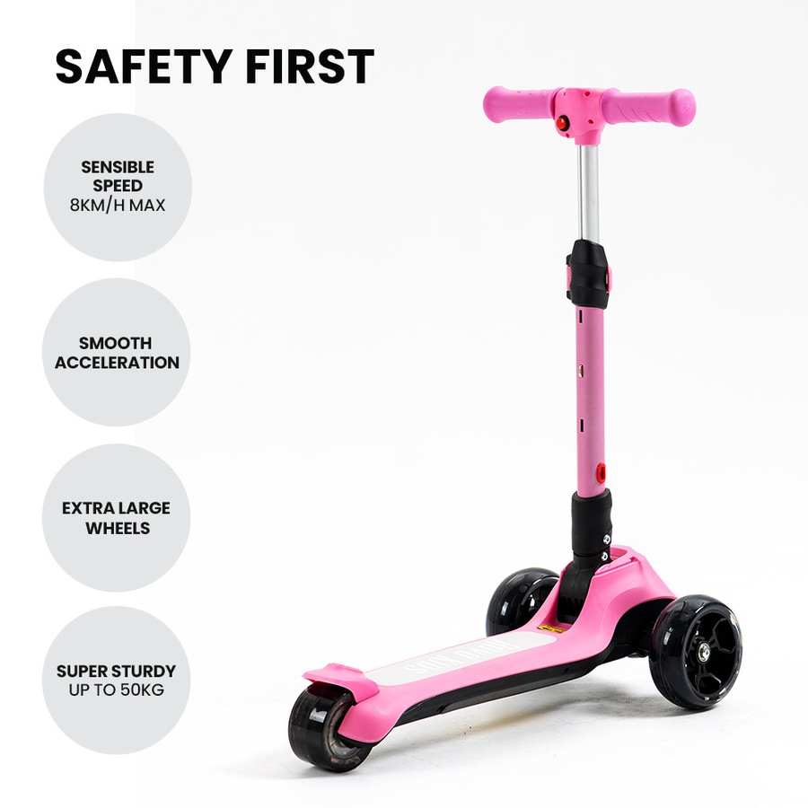 Rovo Kids 3-Wheel Electric Scooter Ages 3-8, Adjustable Height, AU Compliant, Lithium Battery, Pink
