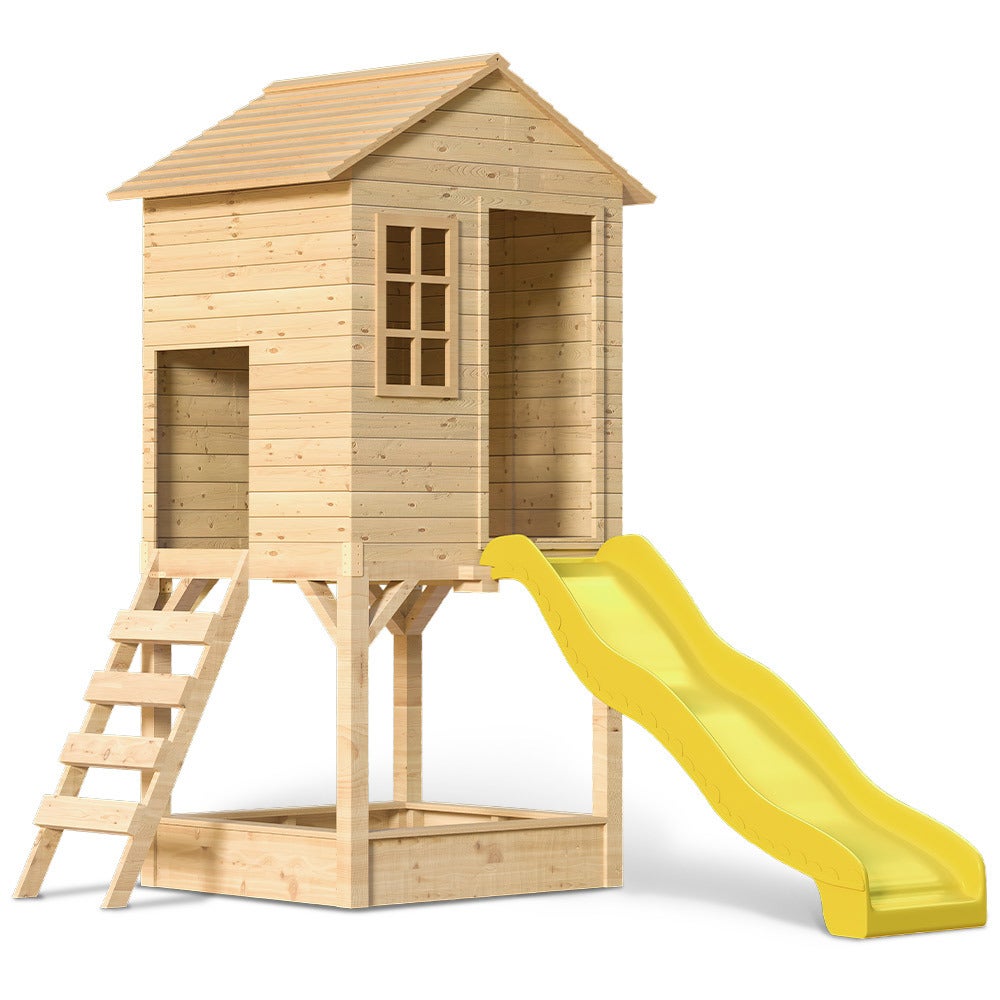 ROVO KIDS Cubby House with Slide Wooden Large 2 story Raised Outdoor Children