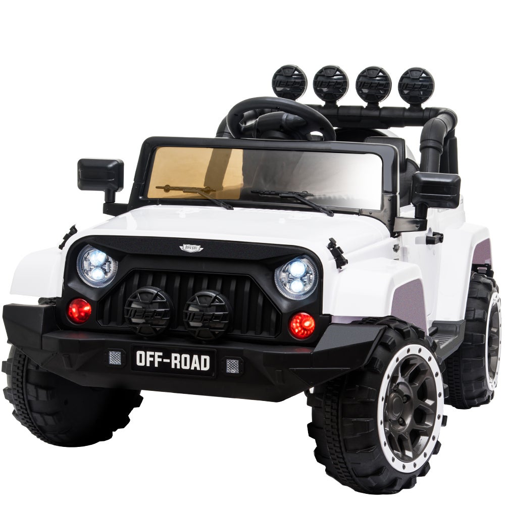 ROVO KIDS Electric Ride On Car 4WD Jeep Inspired Boys Toy Battery White 12V