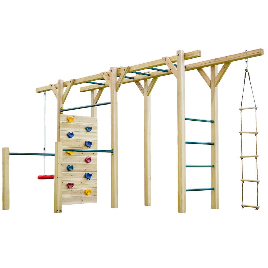 Rovo Kids Ultimate Outdoor Monkey Bars Playset Frame with Climbing Wall, Disc Swing, Rope Ladder