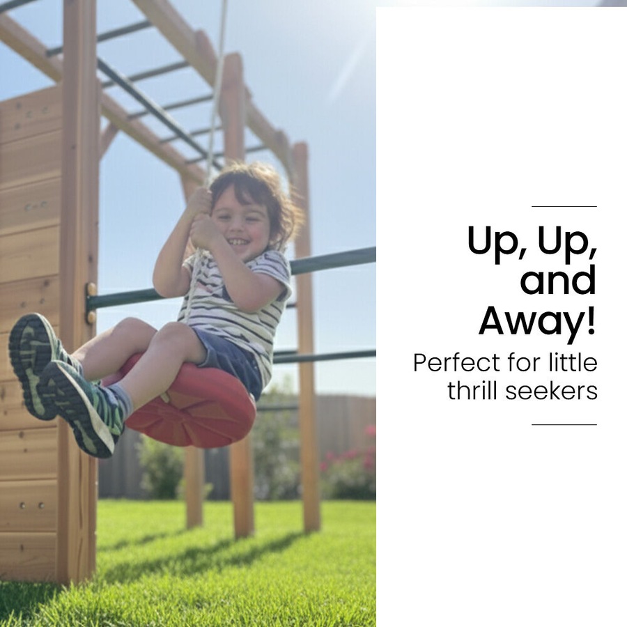 Rovo Kids Ultimate Outdoor Monkey Bars Playset Frame with Climbing Wall, Disc Swing, Rope Ladder