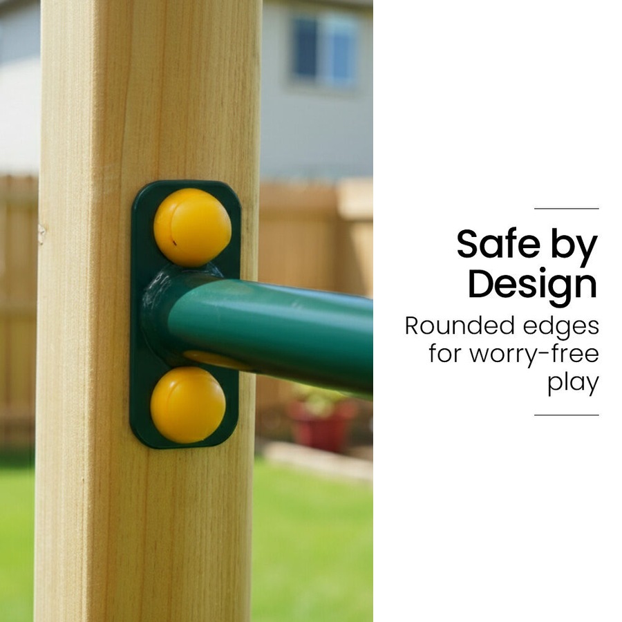 Rovo Kids Ultimate Outdoor Monkey Bars Playset Frame with Climbing Wall, Disc Swing, Rope Ladder