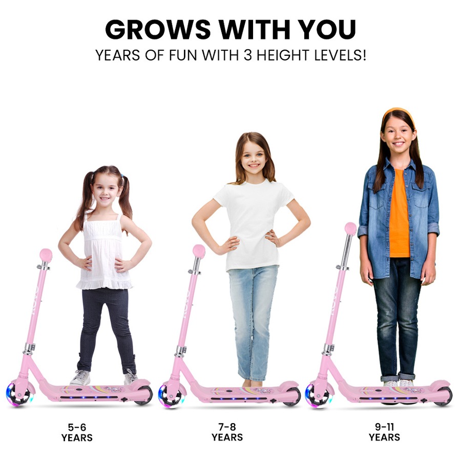 ROVO KIDS WhizKid Electric Scooter, Ages 5-11, Adjustable Height, AU Compliant, Lithium Battery, Brushless Motor, Pink