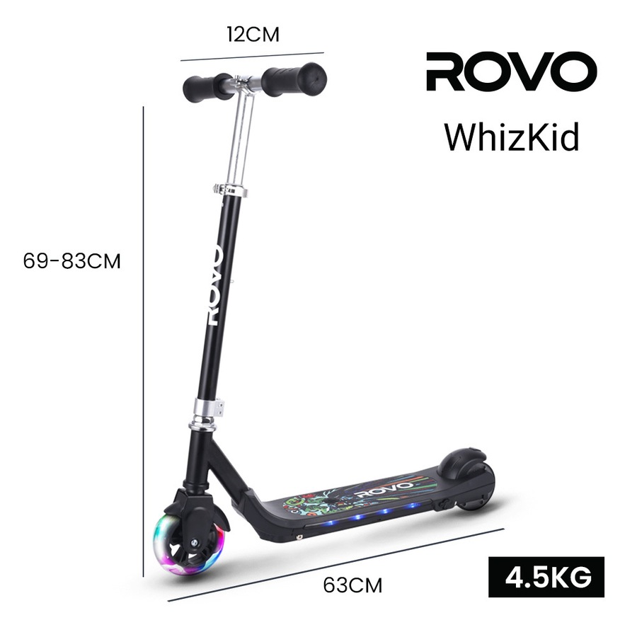 Rovo Kids WhizKid Electric Scooter Ages 5-11, Adjustable Height, AU Compliant, Lithium Battery, Brushless Motor, Black