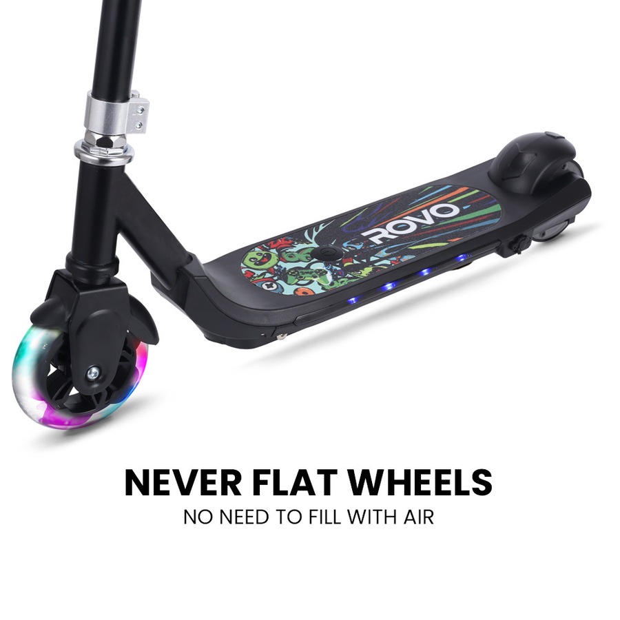 Rovo Kids WhizKid Electric Scooter Ages 5-11, Adjustable Height, AU Compliant, Lithium Battery, Brushless Motor, Black