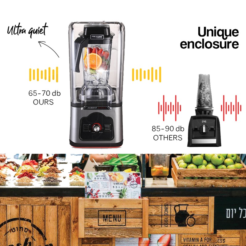 Buy POLYCOOL Commercial Blender Quiet Enclosed Processor Smoothie Mixer