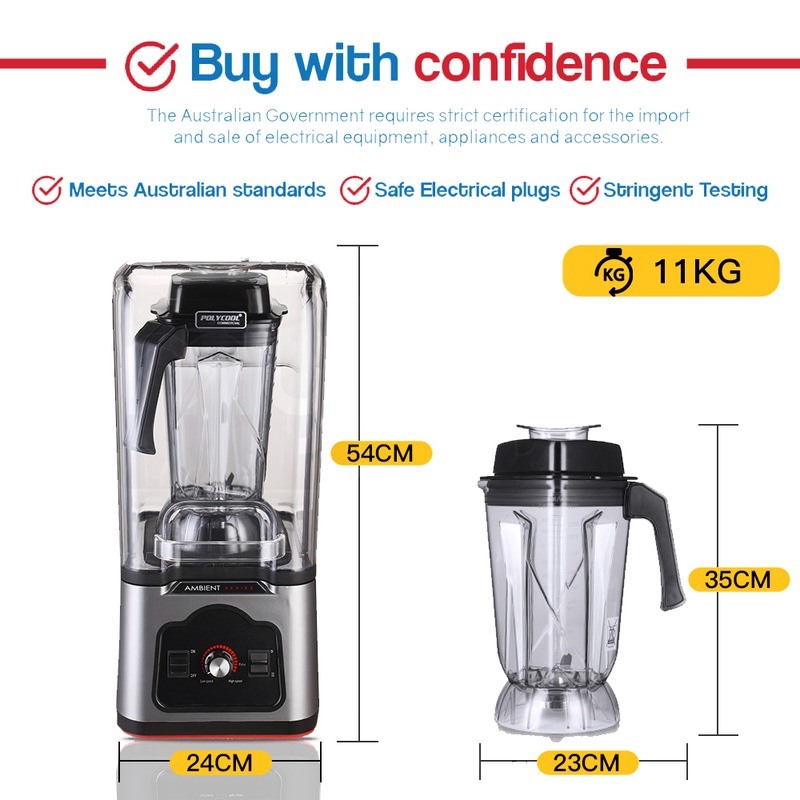 Buy POLYCOOL Commercial Blender Quiet Enclosed Processor Smoothie Mixer