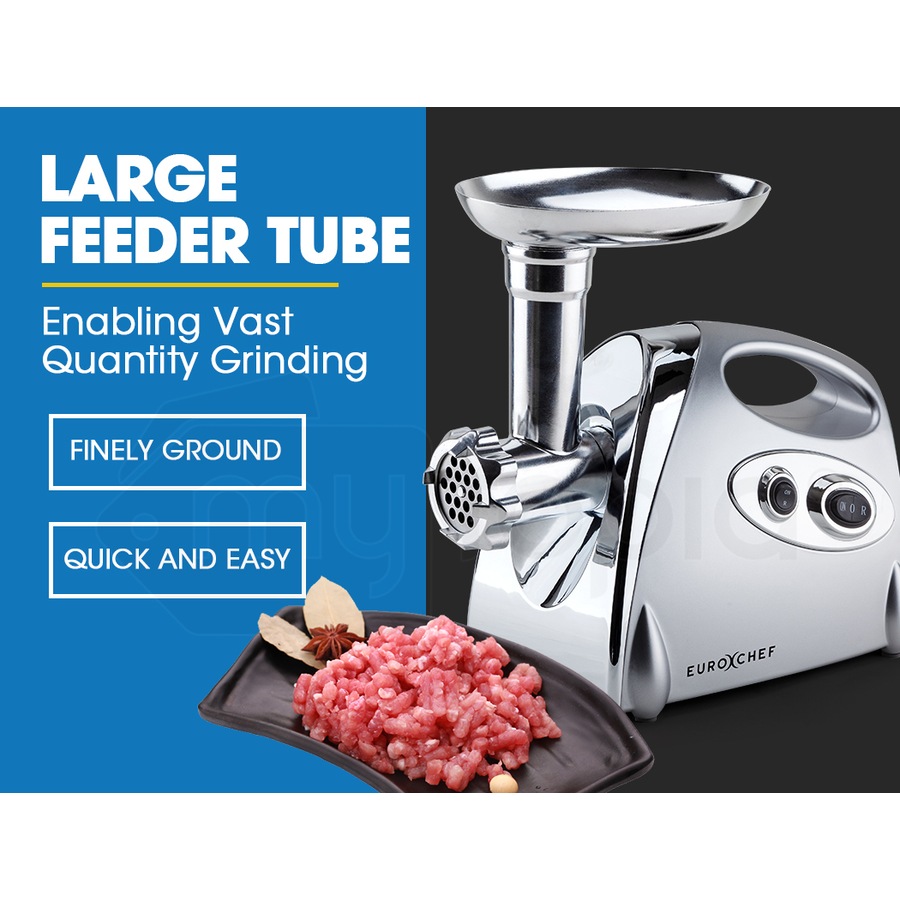 EUROCHEF Electric Meat Grinder, Stainless Steel Mincer Sausage Filler Kibbe Maker, Silver