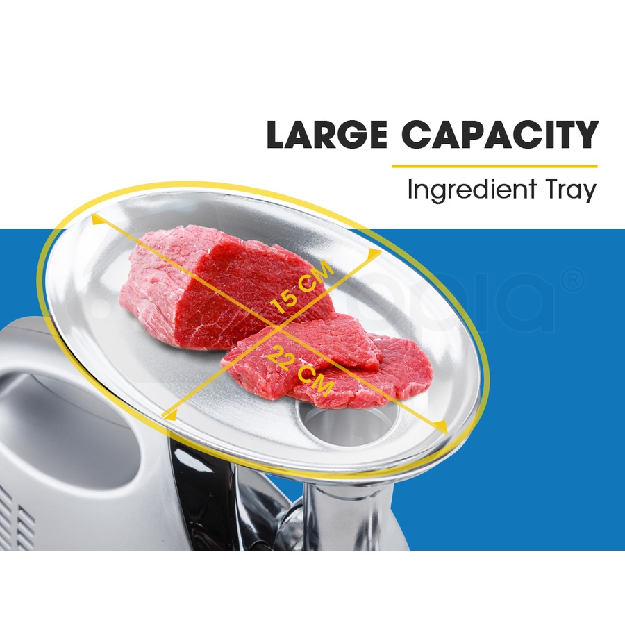 EUROCHEF Electric Meat Grinder, Stainless Steel Mincer Sausage Filler Kibbe Maker, Silver