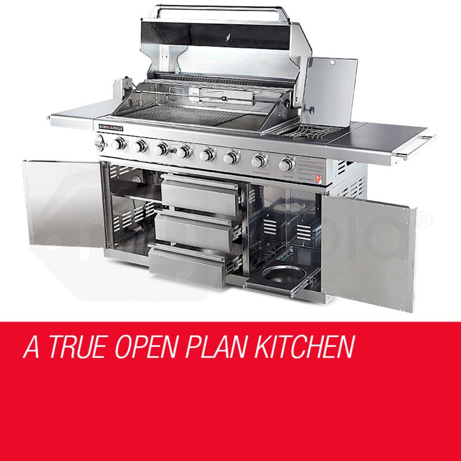 EuroGrille 8 Burner Outdoor BBQ Grill Commercial Barbecue Griller Gas Stainless Steel