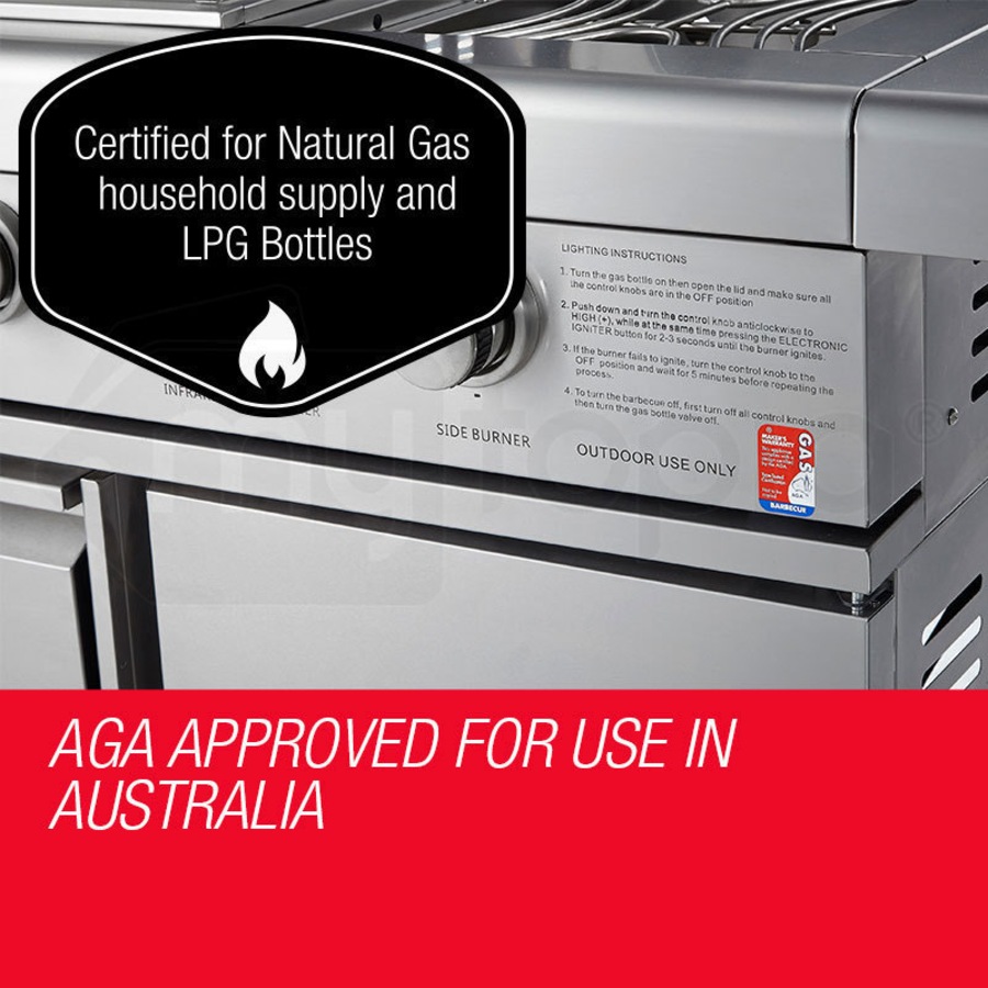 EuroGrille 8 Burner Outdoor BBQ Grill Commercial Barbecue Griller Gas Stainless Steel