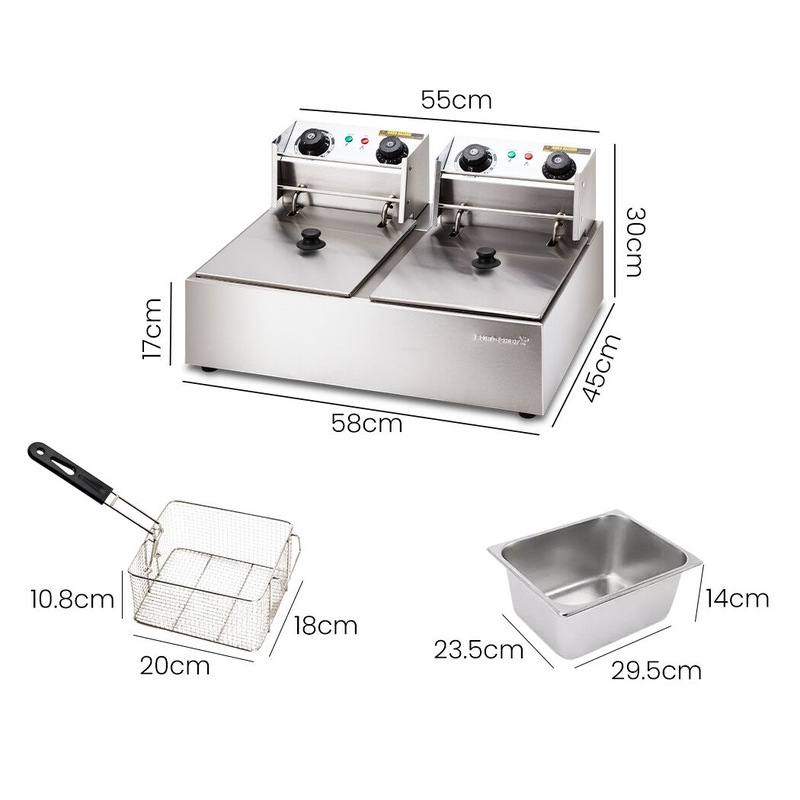 EuroChef Commercial Electric Deep Fryer Twin Frying Basket Chip Cooker