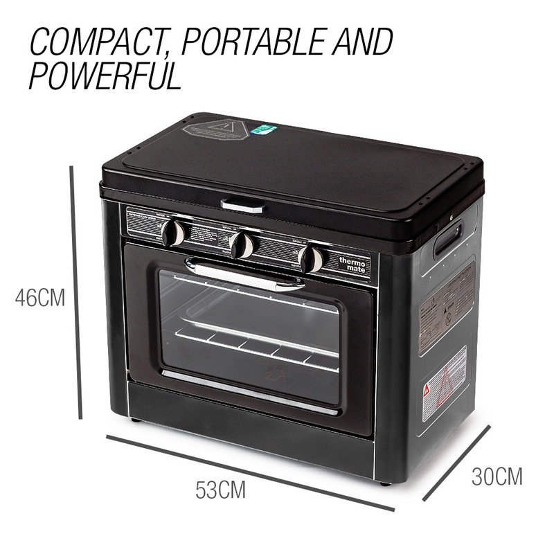 THERMOMATE 3 Burner Gas Portable Camping Oven Stove Combo, Grey Buy