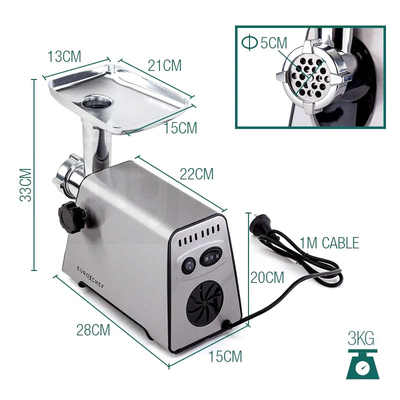 EuroChef Meat Grinder Electric Stainless Steel Mincer Sausage Kebbe