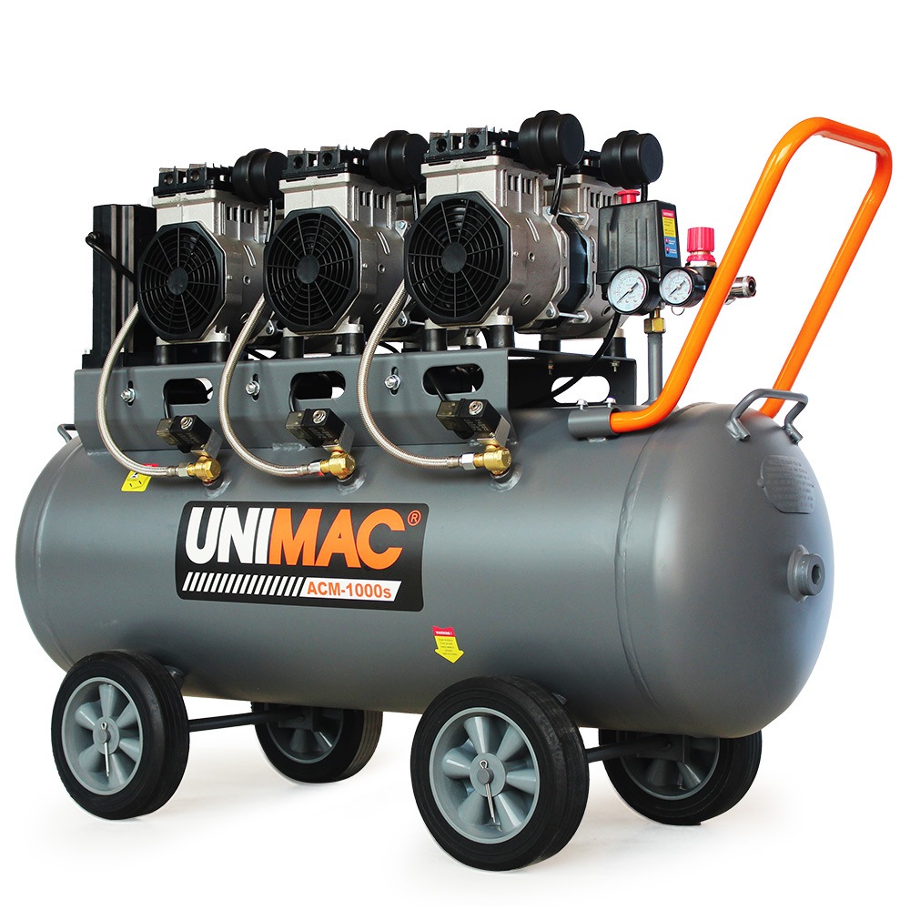 UNIMAC 100L 4.5HP Silent Oil Free Air Compressor with Twin Nitto Outlets 15A