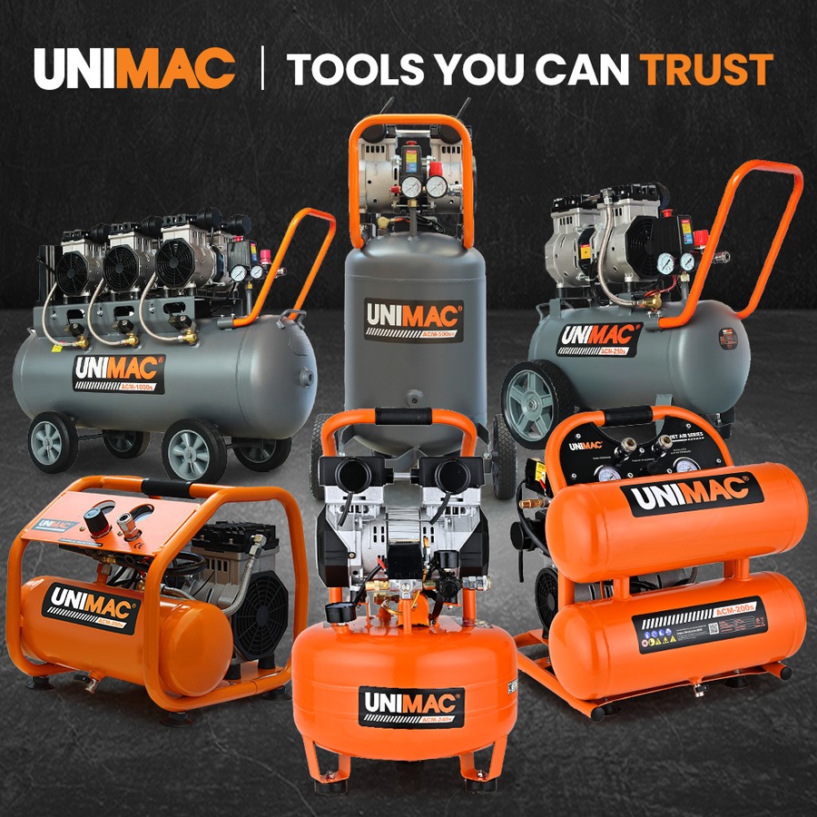 UNIMAC 20L Twin Tank Air Compressor, 116PSI Portable Silent Oil-Free Electric, for Airtools Tyre Inflation