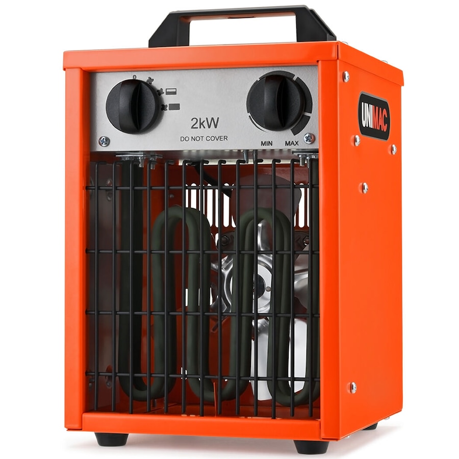 Unimac 2kW Industrial Electric Fan Heater 2 Heat Settings, Fast Heating, Compact Portable Box Design for Workshop and Garage Use