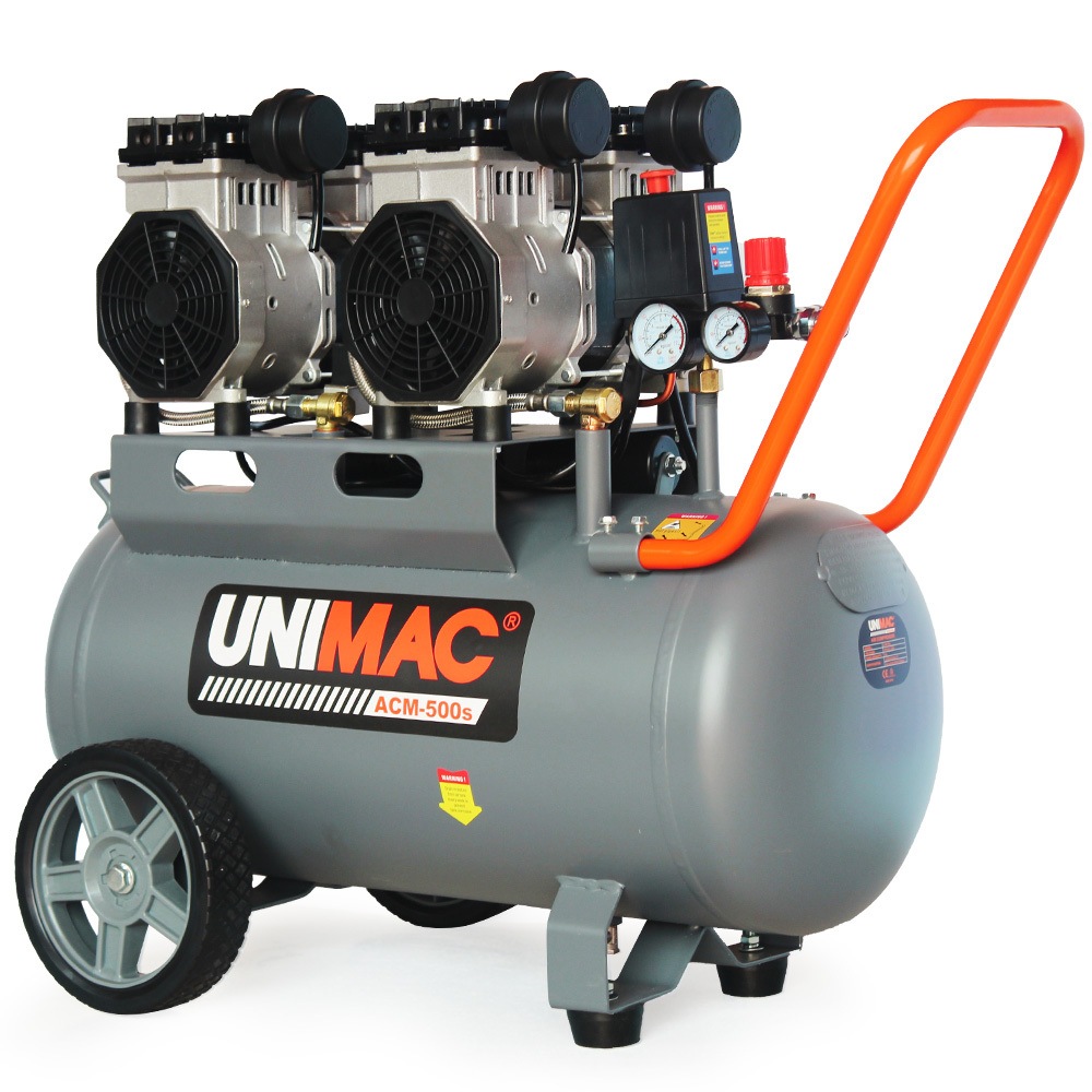 UNIMAC 50L 3.0HP Silent Oil Free Electric Air Compressor Portable Twin Nitto Outlets