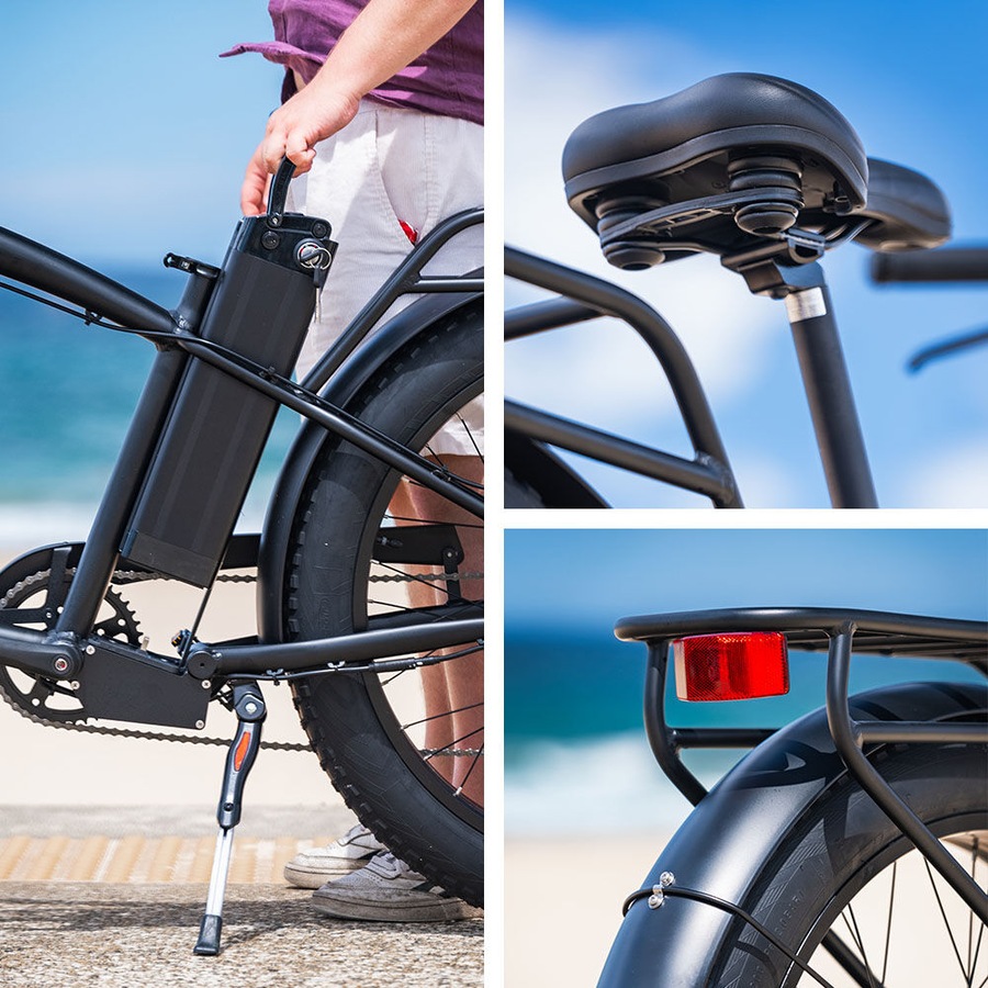 VALK Electric Fat Tyre Cruiser Bike, eBike with Throttle, Matte Black
