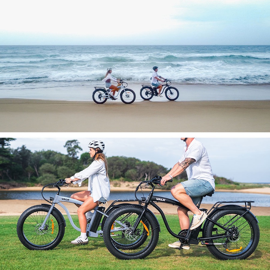 Valk Electric Fat Tyre Cruiser Bike eBike with Throttle, Tektro Hydraulic Brakes, Blue