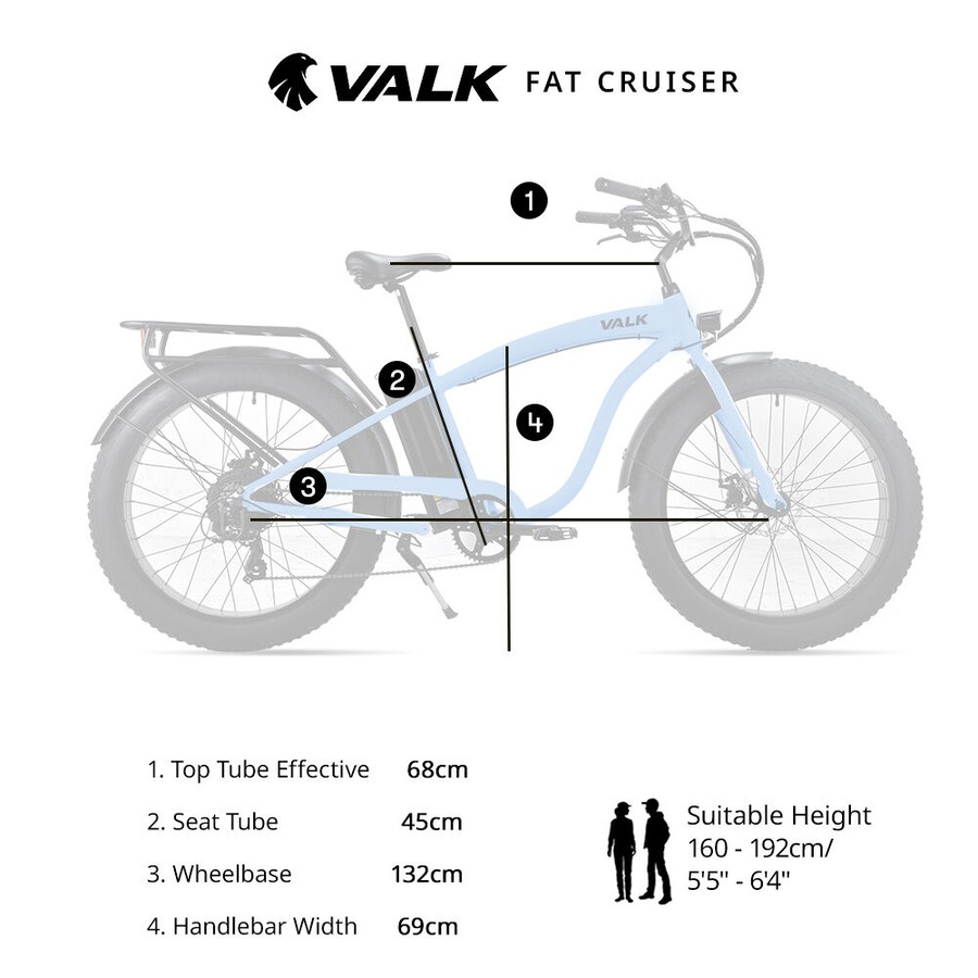 Valk Electric Fat Tyre Cruiser Bike eBike with Throttle, Tektro Hydraulic Brakes, Blue