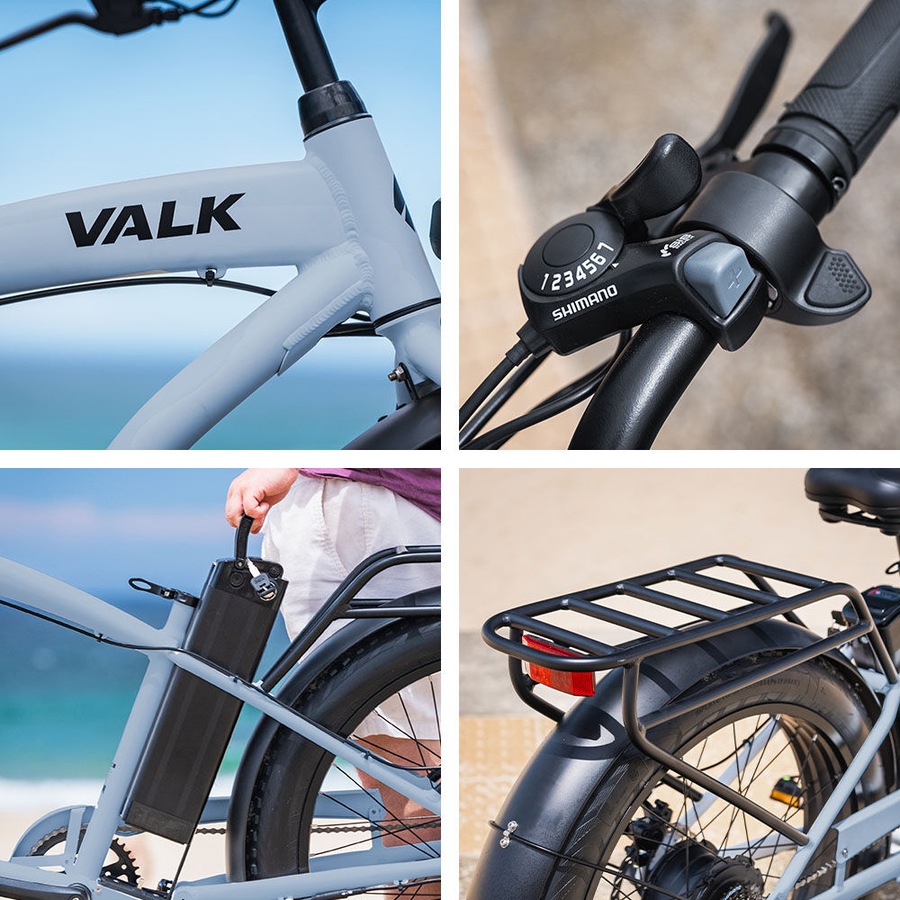 Valk Electric Fat Tyre Cruiser Bike eBike with Throttle, Tektro Hydraulic Brakes, Blue