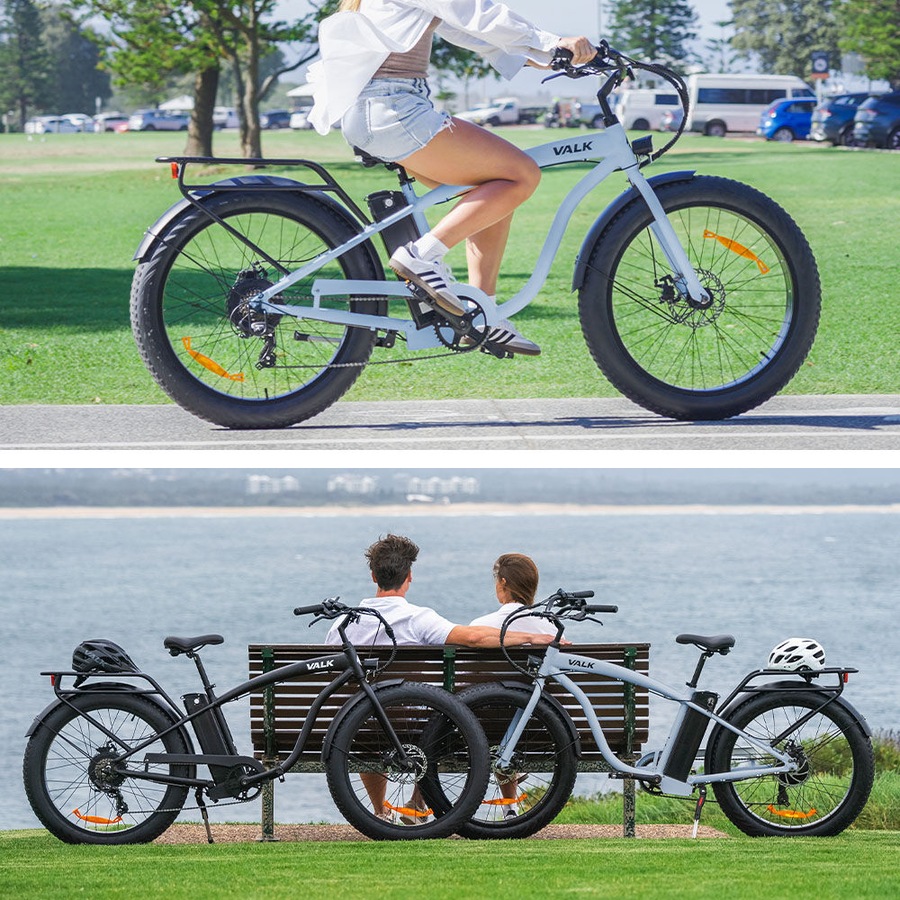 Valk Electric Fat Tyre Cruiser Bike eBike with Throttle, Tektro Hydraulic Brakes, Blue