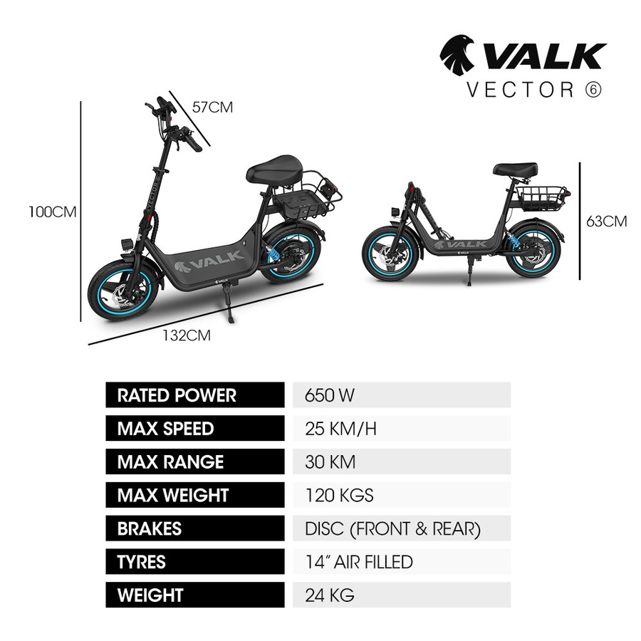 Valk Electric Scooter with Seat 30km Range, AU Compliant, Disc brakes, 14" Tyres, for Adults, Teens, Commuter