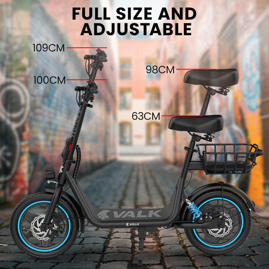Valk Electric Scooter with Seat 30km Range, AU Compliant, Disc brakes, 14" Tyres, for Adults, Teens, Commuter