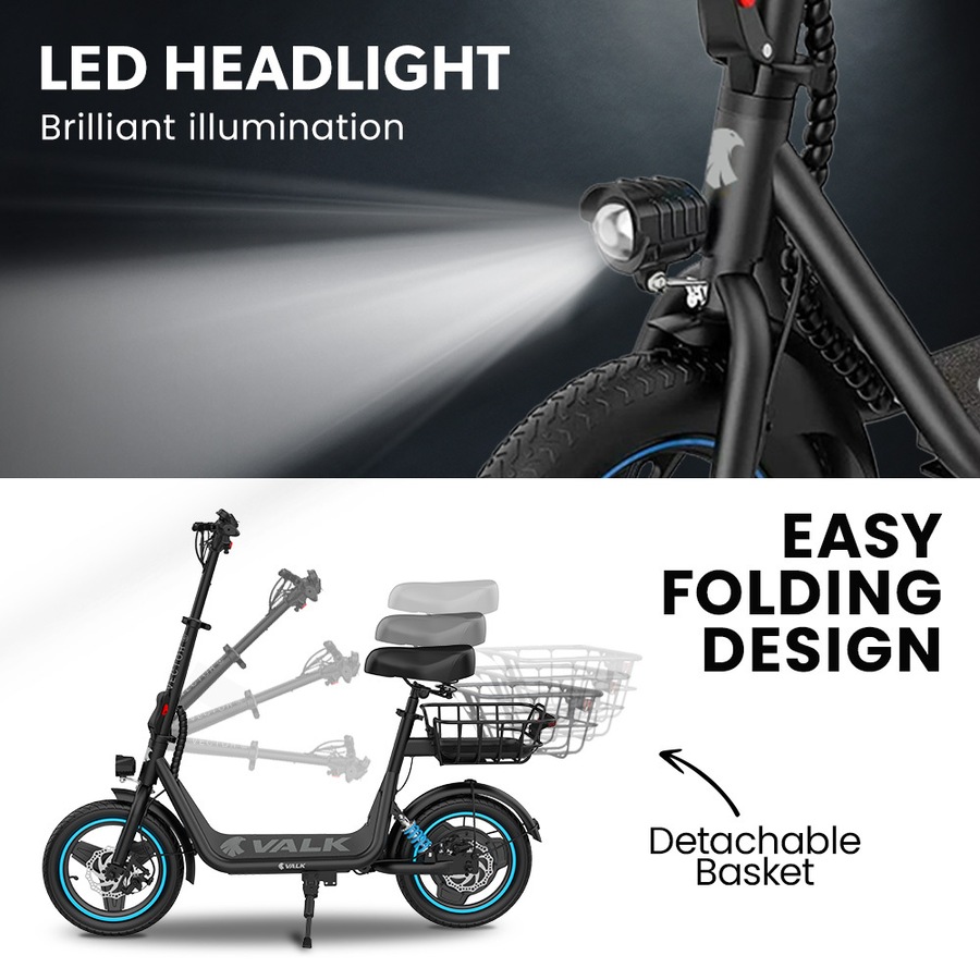 Valk Electric Scooter with Seat 30km Range, AU Compliant, Disc brakes, 14" Tyres, for Adults, Teens, Commuter