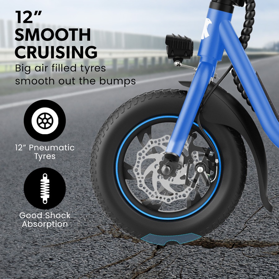 Valk Electric Scooter with Seat Disc brakes, 12" Tyres, AU Compliant, for Adults, Teens, Commuter, Blue