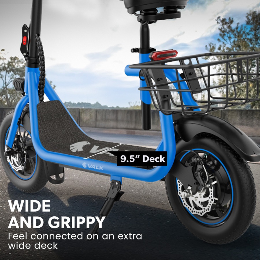 Valk Electric Scooter with Seat Disc brakes, 12" Tyres, AU Compliant, for Adults, Teens, Commuter, Blue