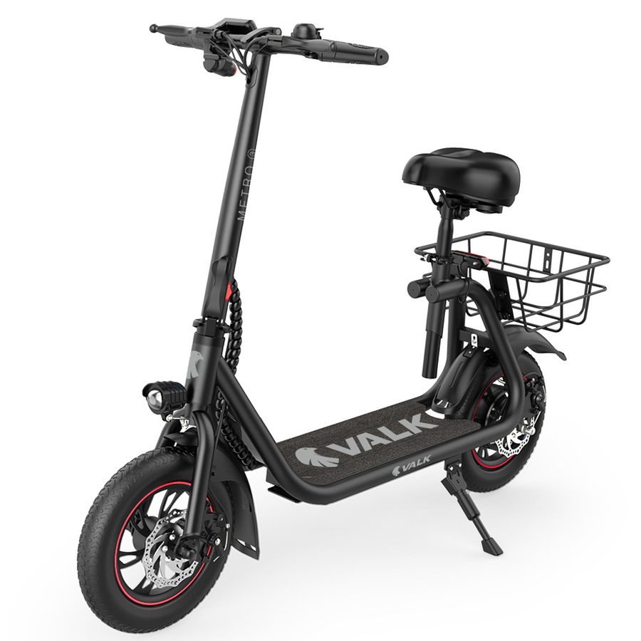 Valk Electric Scooter with Seat Disc brakes, 12" Tyres, AU Compliant, for Adults, Teens, Commuter, Black