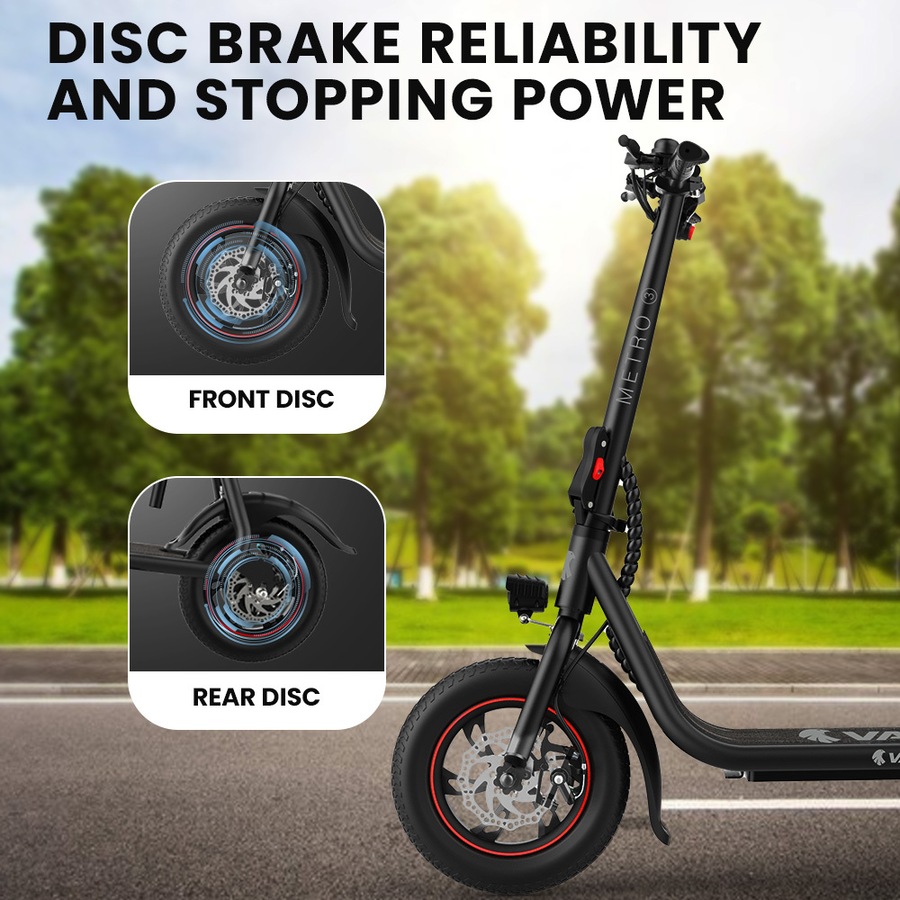 Valk Electric Scooter with Seat Disc brakes, 12" Tyres, AU Compliant, for Adults, Teens, Commuter, Black