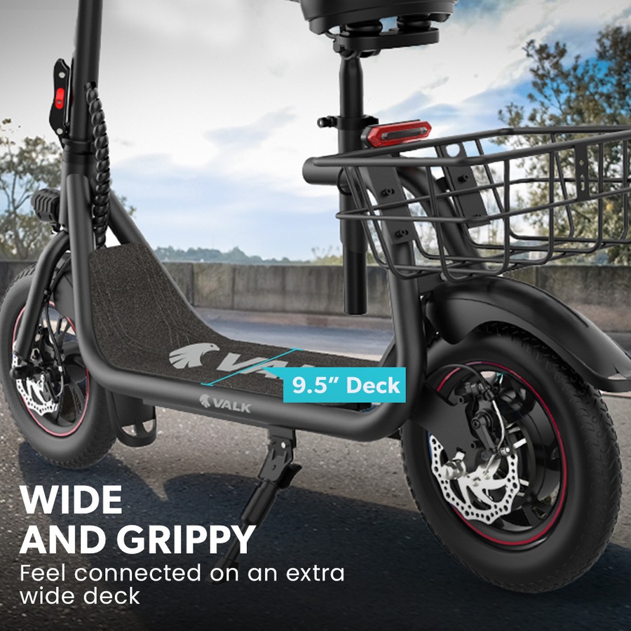 Valk Electric Scooter with Seat Disc brakes, 12" Tyres, AU Compliant, for Adults, Teens, Commuter, Black